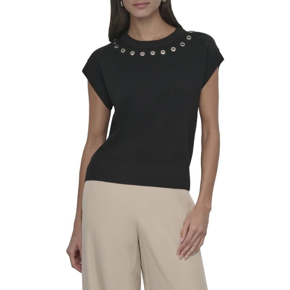 Dkny Womens  Logo Grommet Sweater, Black